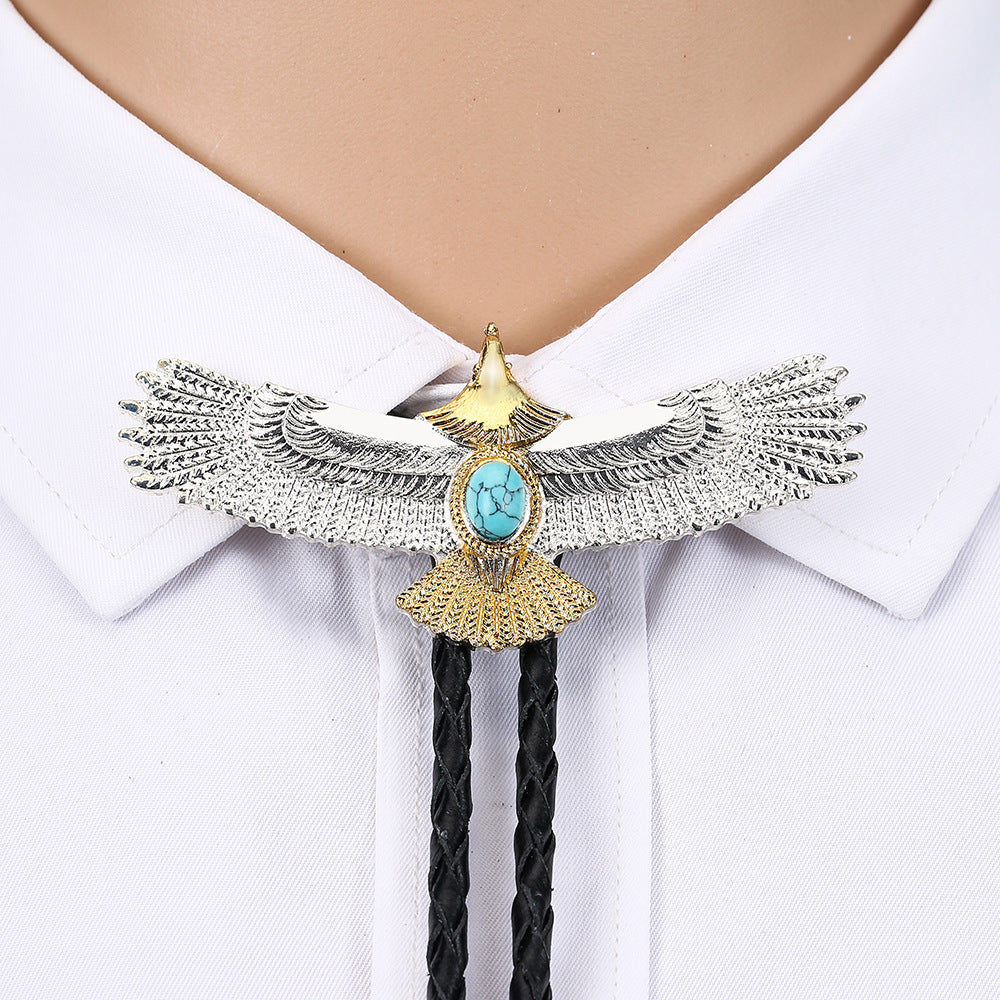 Eagle Gold Silver Gem Western Cowboy Pipolo Tie