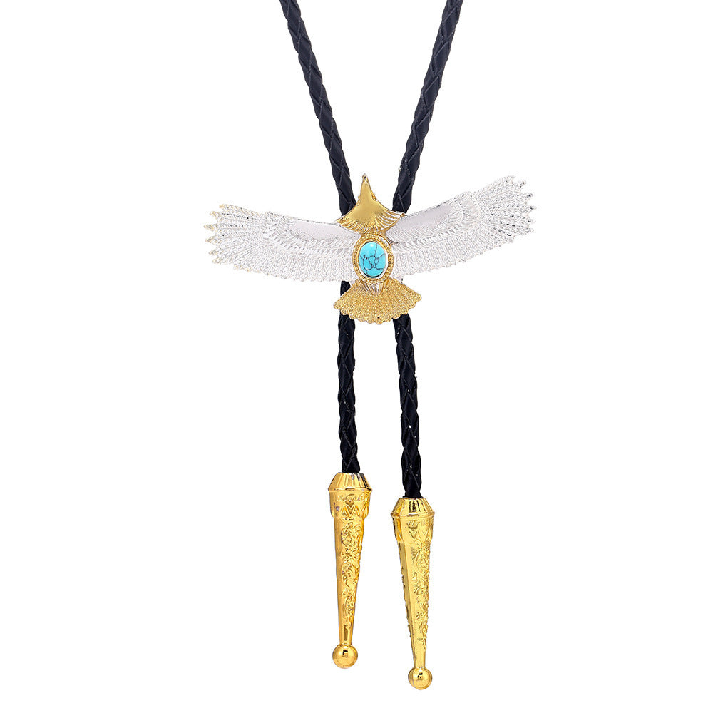 Eagle Gold Silver Gem Western Cowboy Pipolo Tie
